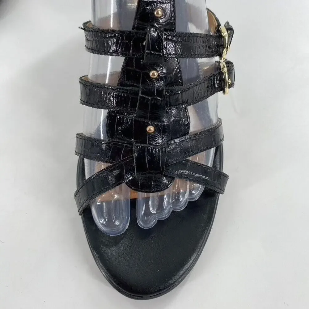 Sofft Womens Cage Strappy Heels Pumps Black Croc Embossed Leather Sz‎ 8M Comfort